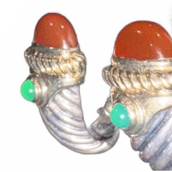 David Yurman Silver, Gold, Red Carnelian and Emerald Stone - Picture 4 of 4